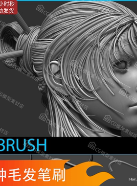 zbrush人物头发毛发曲线笔刷zb角色长发细发型ZB笔刷ZBP素材