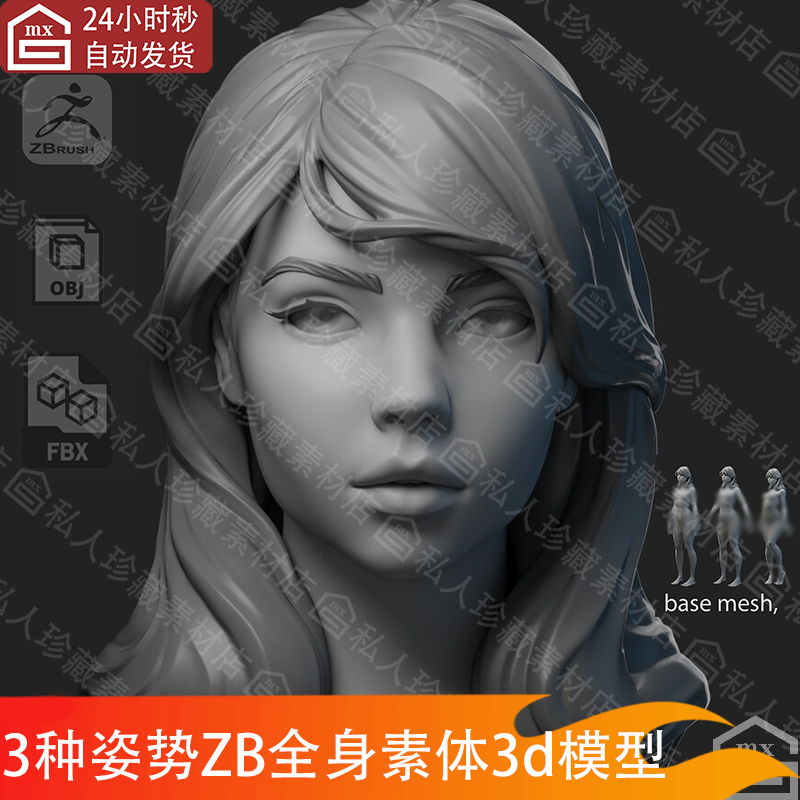 zbrush漂亮欧美女性人体解剖全身素体ZB人物雕塑基础3d模型ztl