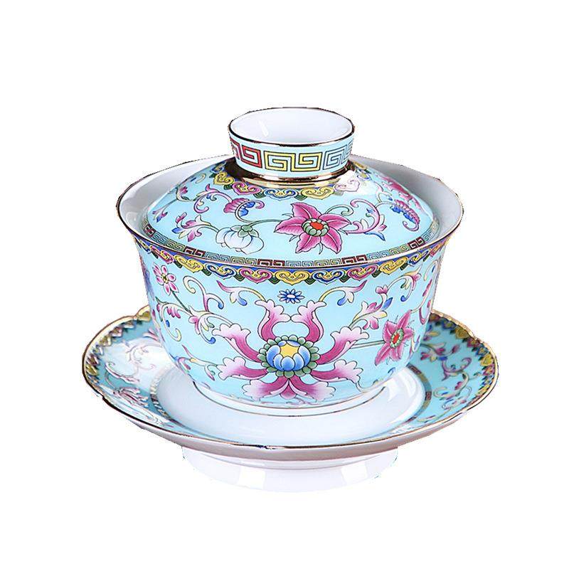 景德镇珐琅彩三才盖碗大号单个喝茶杯家用陶瓷功夫茶具茶碗泡茶器,餐饮具,盖碗,淘宝优惠券,粉丝福利购,淘宝优惠卷