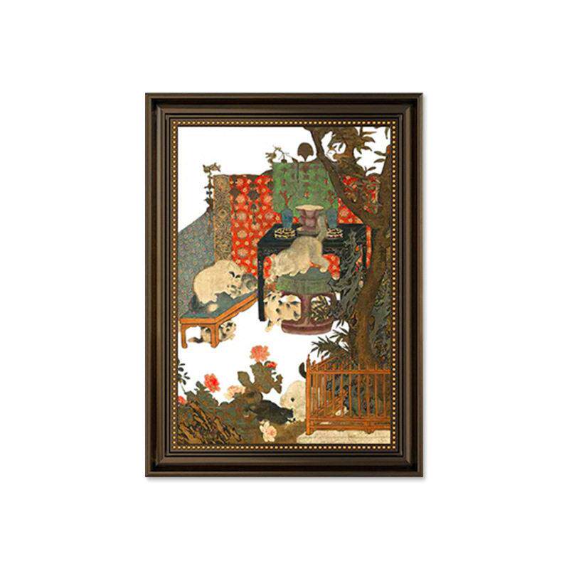 法式中古镜子画中式戏猫图小众镜面摆件画装饰镜客厅卧室艺术挂画