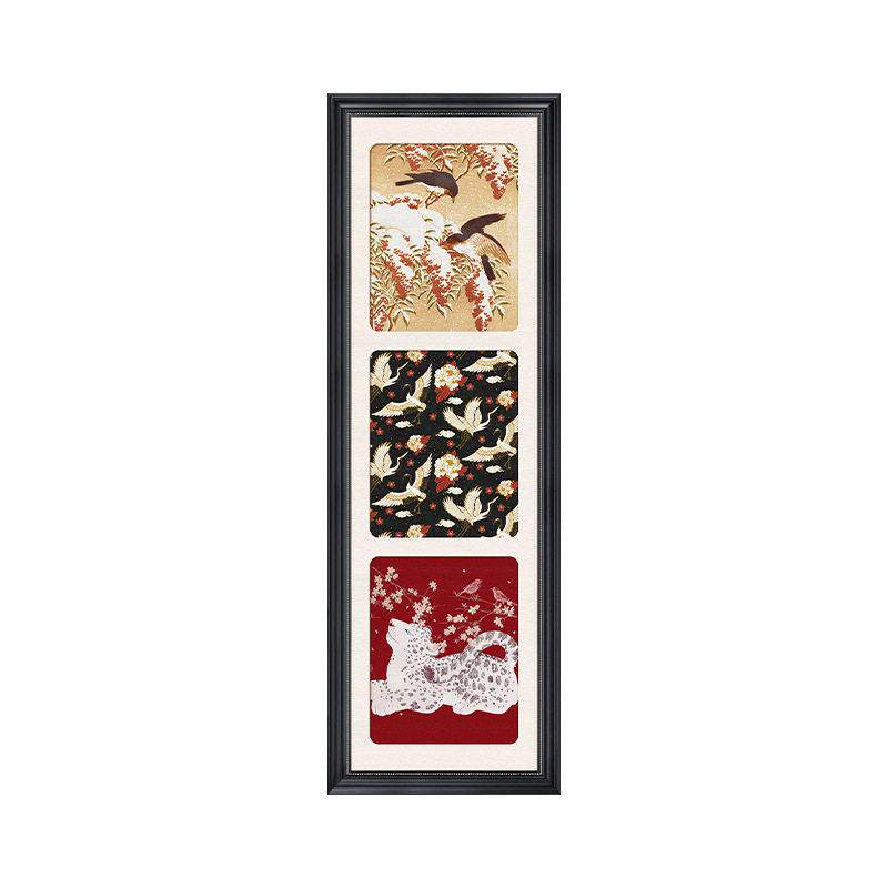 宋式美学花鸟玄关斗柜装饰画新中式客厅壁画法式复古走廊过道挂画