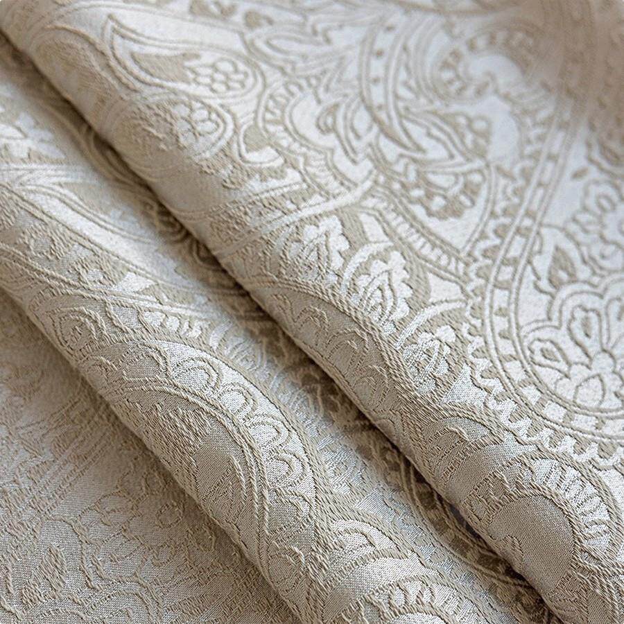 法式复古腰果花提花窗帘高端品质别墅浮雕奶油色许村色织工厂直销