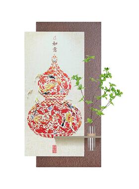 新中式玄关装饰画葫芦入户正对门挂画水培绿植沙岩画五福临门壁画