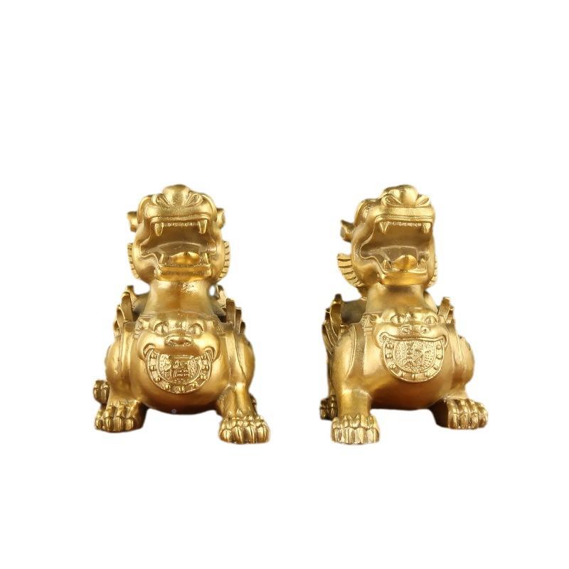 黄铜福貔貅一对站貔貔貅摆件家居工铺艺品铜貅办公263室店财摆设