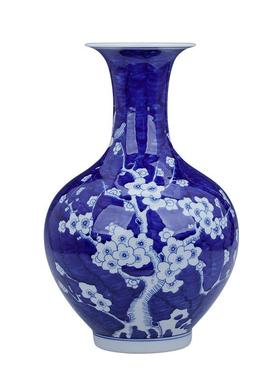 花复古景德镇青花瓷花瓶办公室小书架摆件客瓷厅KNP装饰梅陶瓶工