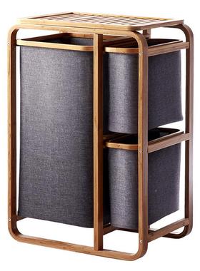 艺70498脏衣篓大容量布艺折叠脏衣脏篮纳家双用卫生间分区双桶衣