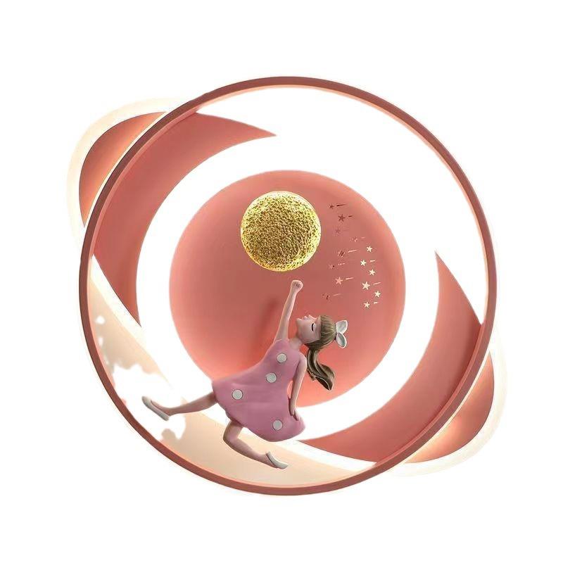 儿童房灯男女孩卧室灯创意个性卡通太空人飞机女孩月亮护眼吸顶灯