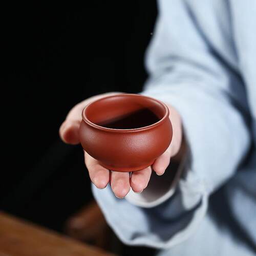 S8茗8宜兴紫砂5杯原矿紫宽口小容量砂翻口杯主人F7565H77杯品杯