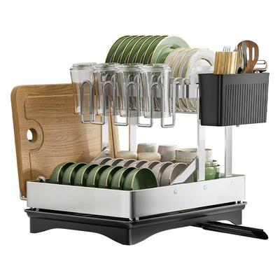 厨碟房不纳锈钢碗架沥水架家双层可折叠多功能放WDJ-8286碗筷碗杯