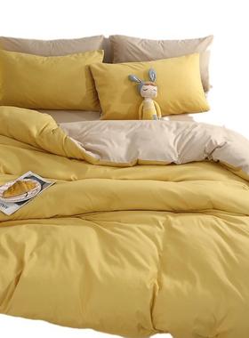 224新0O2O床亲肤水洗棉四件套款简约被套床单三件套单双人纯色上