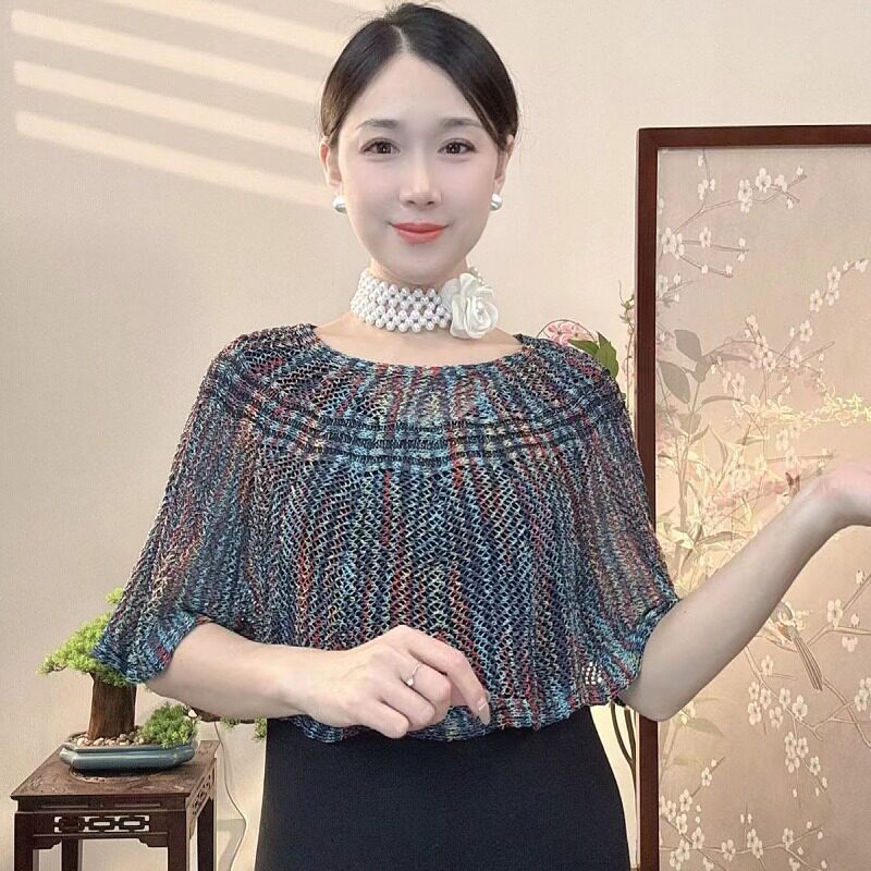 国风条纹套头防晒披肩女