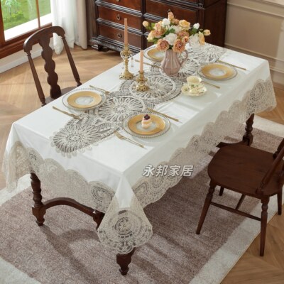 乌市发货欧式高端绒布蕾丝边桌布