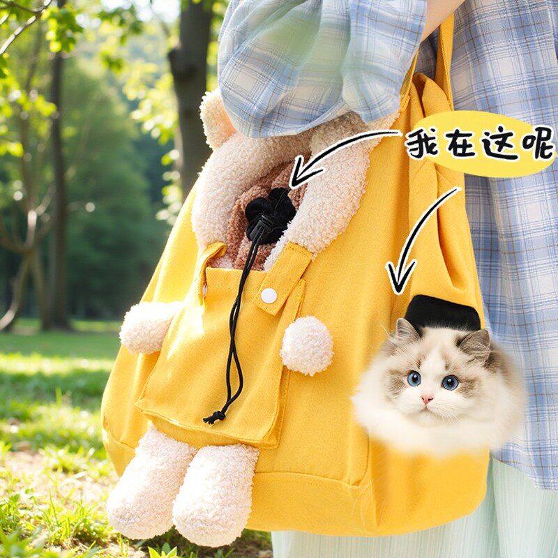 露头猫包帆布外出背包春季便携轻小型狗狗宠物单肩斜挎提遛袋可爱