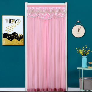 不透光隔断帘隐私帘卧室家用免打孔魔术贴纱帘防蚊门帘蕾丝门帘