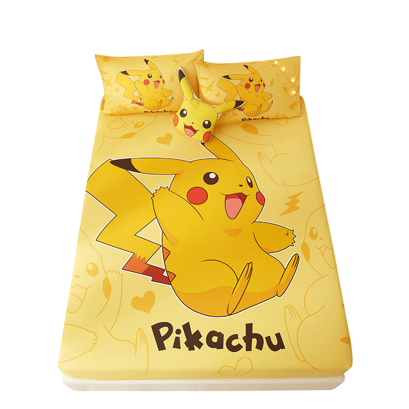 皮卡丘儿童床笠床单1.2米纯棉女孩卡通防滑全棉包单件床垫套罩1.5