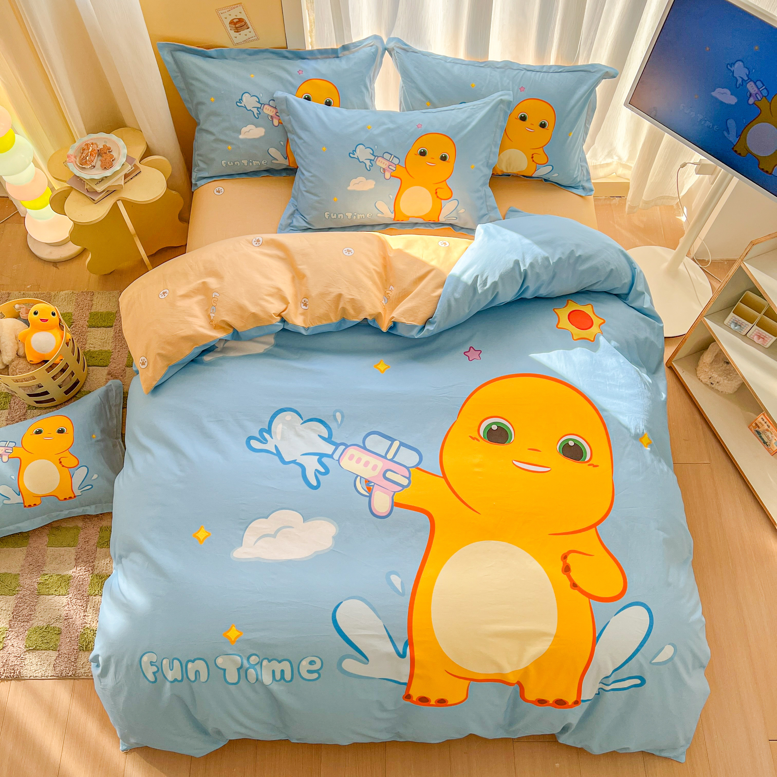 卡通小奶龙纯棉床上四件套男孩动漫卡通儿童全棉学生三件套单被套