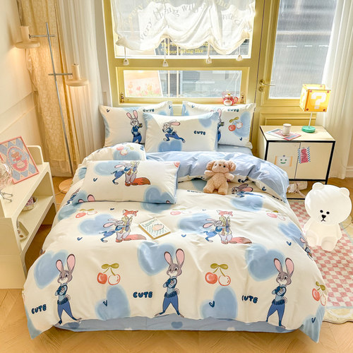 纯棉卡通恐龙兔子四件套男儿童