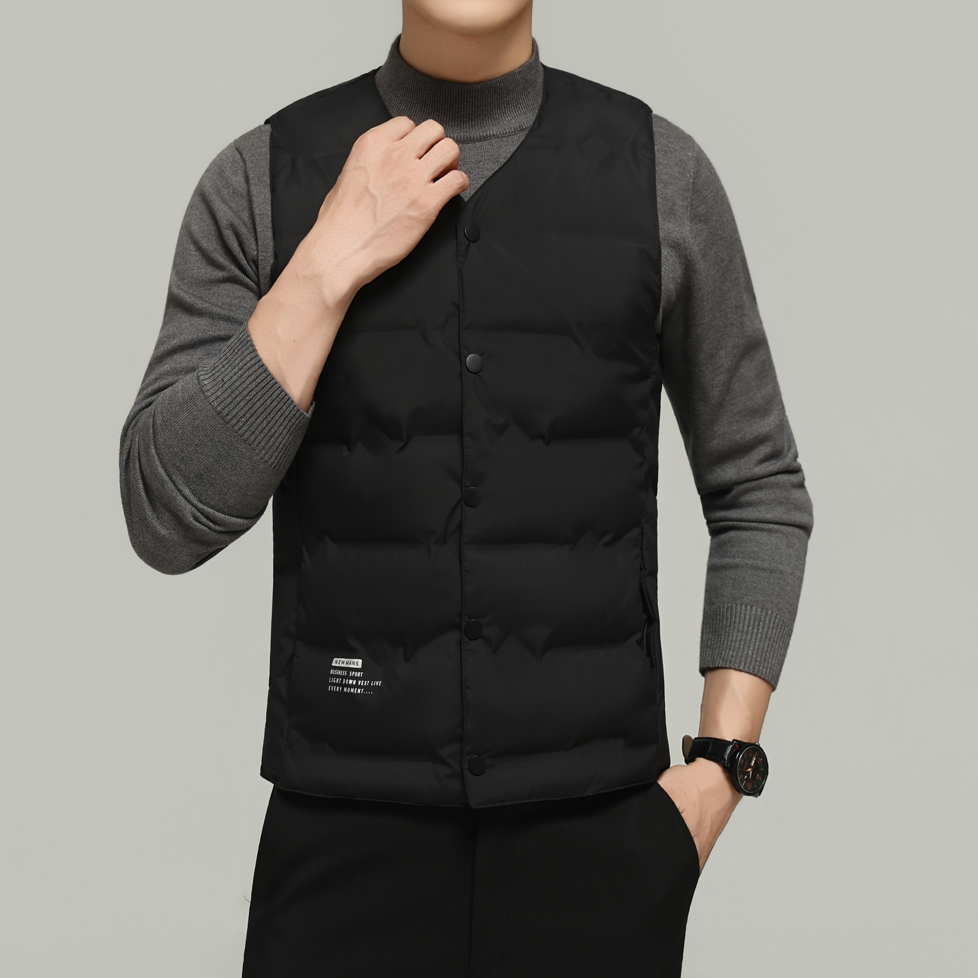 男V领秋冬季休闲羽绒马甲保暖