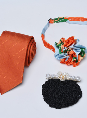 平安银行领花领带胸花女式头花网兜男式工作橙色领带珠子职业领结
