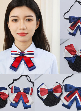 红色银行领花女工作职业头花美容师配套衬衣领装饰酒红色蓝色领结