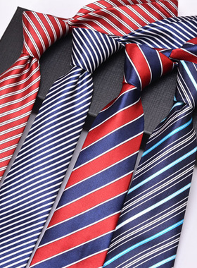 领带男潮手打款男士商务学生红白蓝白色条纹银行酒店西装正装职业