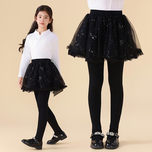 女童加绒裤子裙裤秋冬儿童中大童冬季一体绒打底裤外穿假两件裤裙