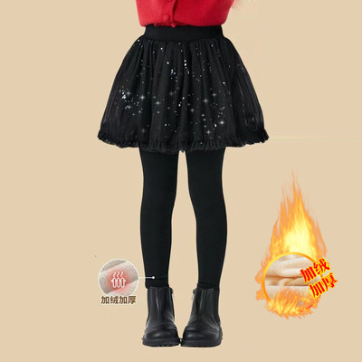 女童秋冬加绒假两件保暖裤裙