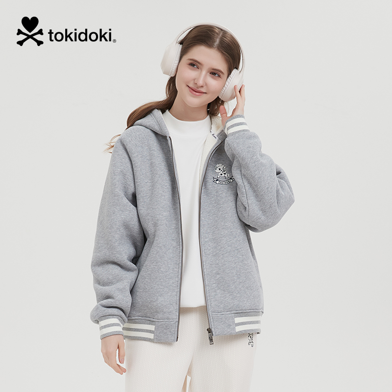 tokidoki淘奇多奇间条螺纹插肩袖连帽卫衣2024新款秋冬男女同款