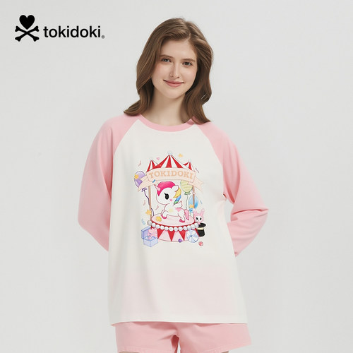 tokidoki2025夏季新款闪粉印花撞色长袖T恤男女同款情侣上衣