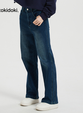 tokidoki淘奇多奇爱心喷射加绒牛仔裤2024新款秋冬男女同款情侣