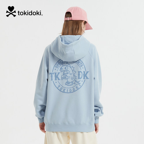 tokidoki淘奇多奇趣味绒面印花插肩袖连帽卫衣2024新款秋冬情侣