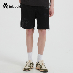 高街情侣裤 tokidoki潮牌卡通趣味涂鸦牛仔短裤 时尚 新款 男女夏季