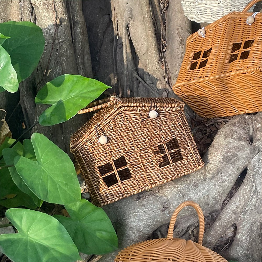 手工藤编PP仿藤艺术氛围感摄影道具家居藤艺装饰小房子小众糖果篮