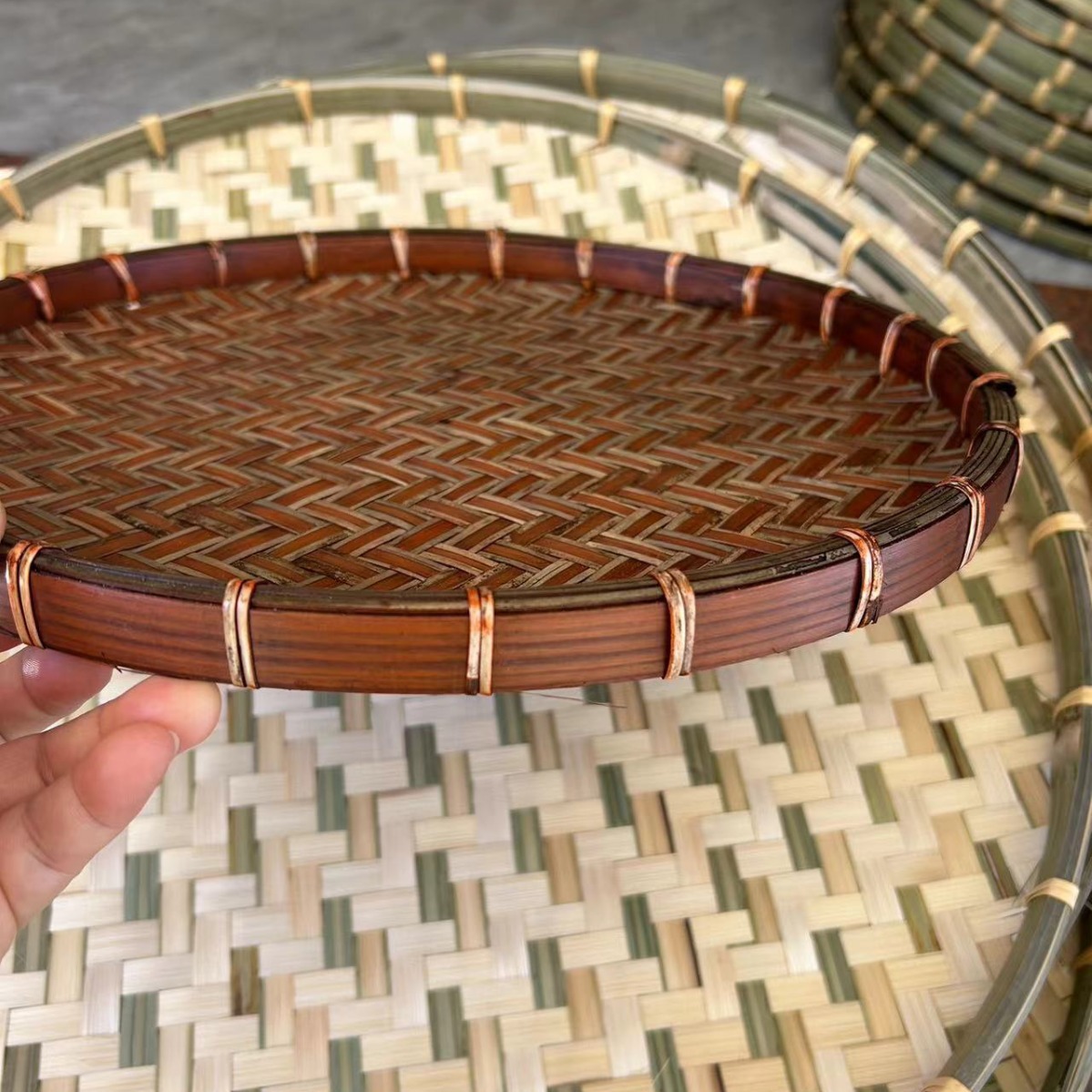 仿古圆形簸箕竹编制品复古编织