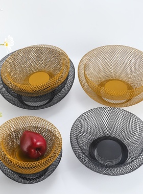 鸟巢铁艺丝网家用水果篮双层零食糖果收纳厨房餐桌现代创意新中式