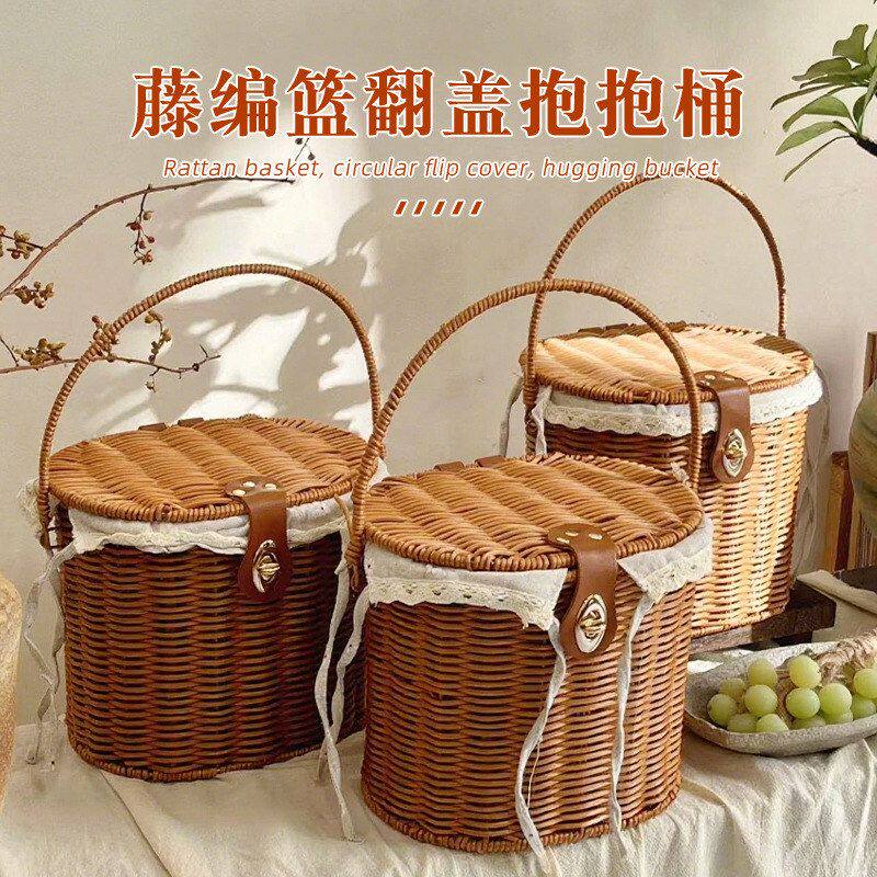 回礼透明篮篮伴桶感伴郎编制喜宴圆形饼干藤编婚礼礼盒抱抱伴娘手