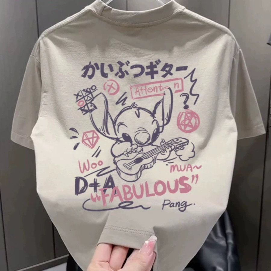 潮新款2024纯棉宽松卡通印花短袖