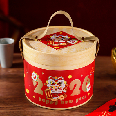 2026新年马年糖果饼干礼盒包装盒高档手提圆桶礼物礼品盒空盒定制