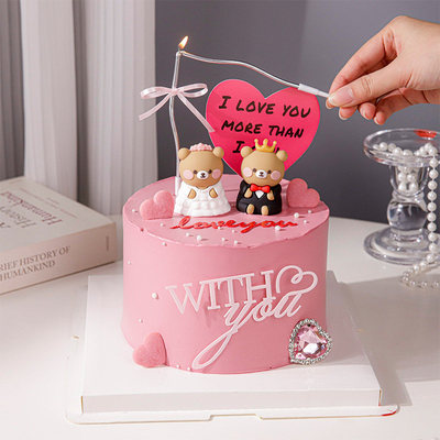 2025情人节小熊蛋糕装饰摆件婚礼