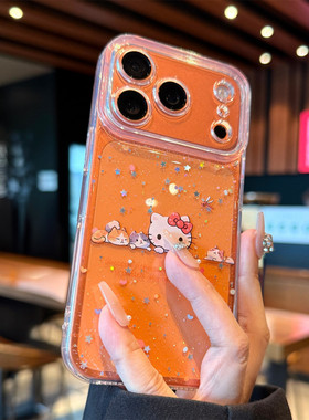 适用苹果17promax手机壳新款iphone16超薄hellokitty闪粉星星15pro高级感14全包防摔pm透明13pro硅胶小众女款