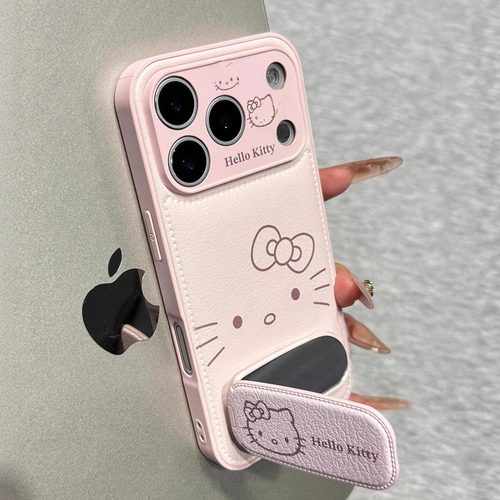 Kitty猫表情适用苹果17promax手机壳新款彩绘iPhone16pro镜面支架15pm卡通可爱14高级感小众13全包防摔保护套