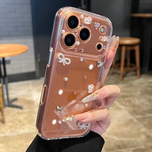 适用苹果17promax手机壳新款 ins iPhone16pro立体kitty猫贴件15高级感ip镜头全包防摔14p透明好看13pm小众女款