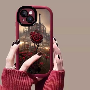 女14pm全包13高级感12防摔x简约小众16软 适用苹果16promax手机壳秋冬玫瑰花彩绘iphone15pro新款 肤感硅胶