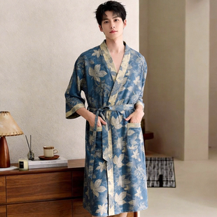 纯棉纱布全棉浴袍男夏洗完澡穿的四季通用薄款睡袍男长款一体式