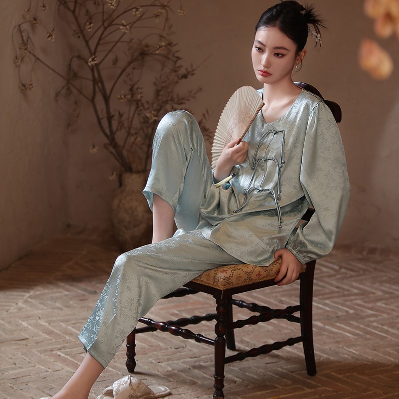 松子壳睡衣女款2025新款春秋款新中式国风时尚气质长袖居家服套装