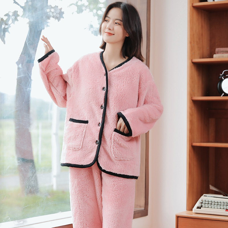 睡衣女秋冬季珊瑚绒加绒加厚家居服春秋季女士可外穿新款保暖套装