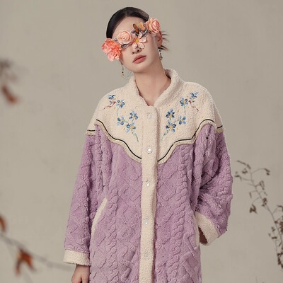 新中式珊瑚绒睡衣保暖冬季女士