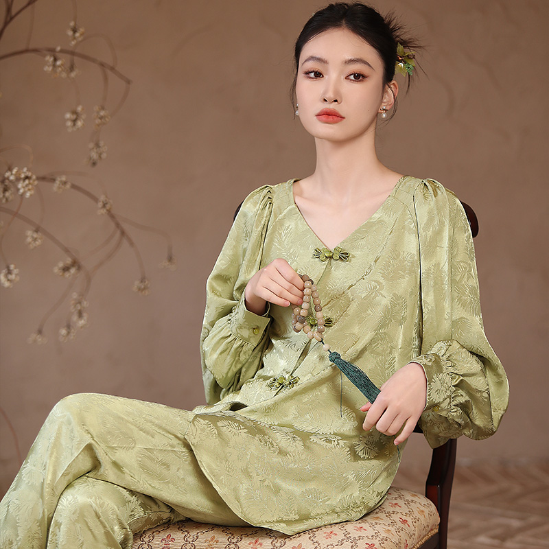 松子壳新中式国风睡衣女夏薄款春秋季可外穿2025年新款家居服套装