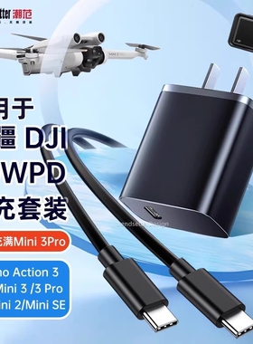 赢潜适用大疆Osmo Action3/4/DJI Mini3 Mini se无人机30W充电器头PD快充Mavic3/Mini 2双头Type-c数据线套装