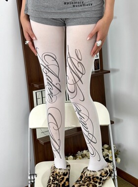 BON 美式复古英文白色连裤袜四季款轻亚辣妹甜酷风jk袜子创意丝袜